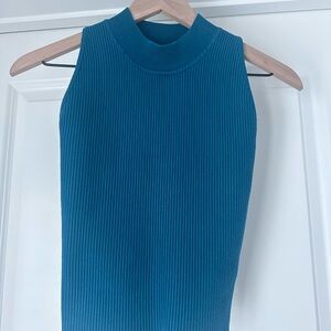 Blue Ribbed Sleeveless Top